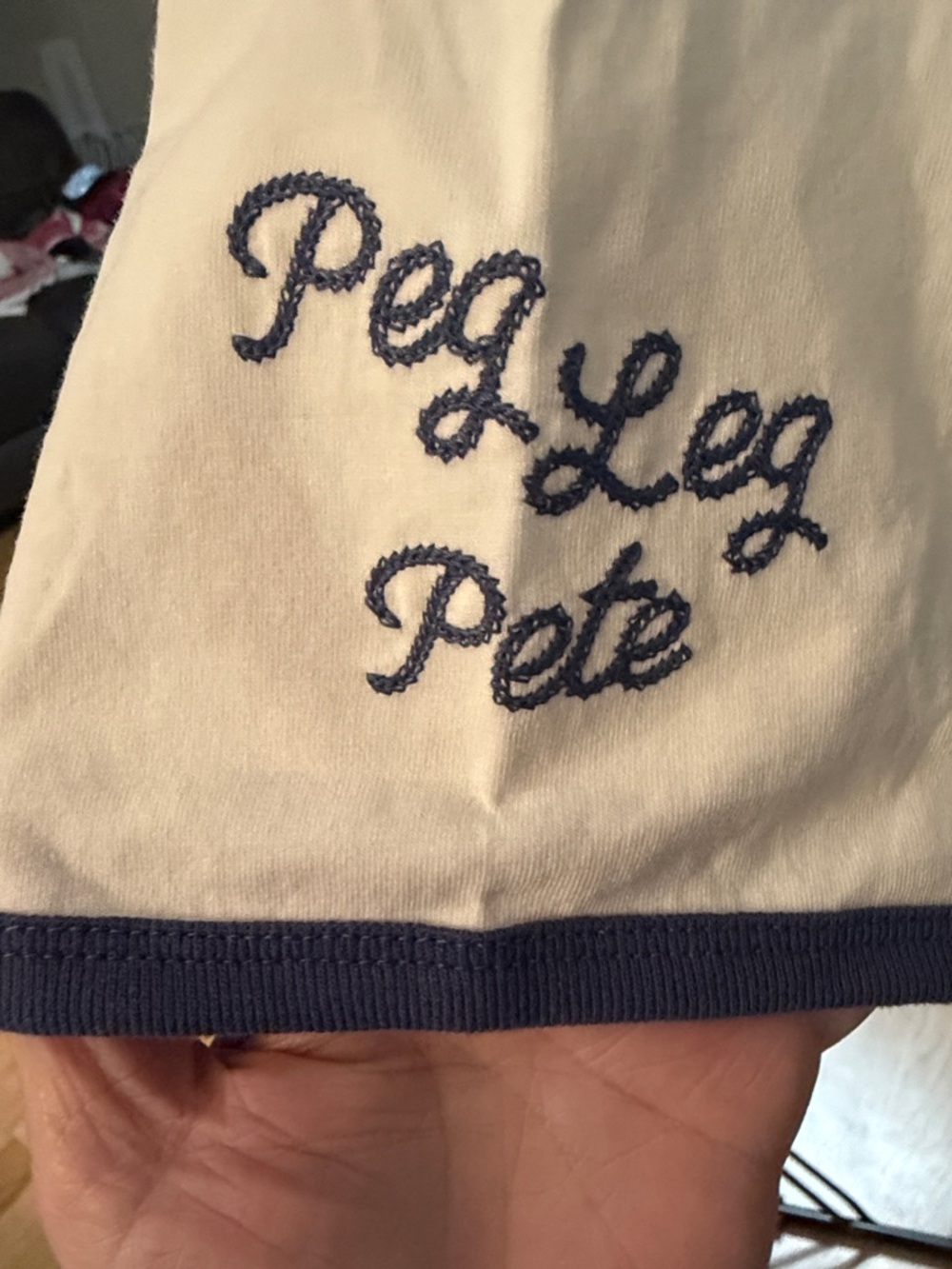 Disney Parks Peg Leg Pete Ringer T-Shirt Cream Navy Blue Crew Neck Ptp is 20 - Picture 3 of 4